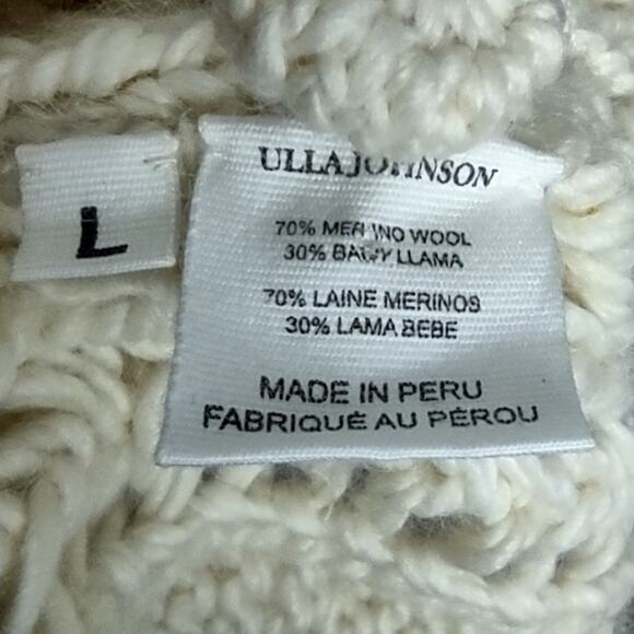 Ulla Johnson Lilo Cardigan Merino Wool Baby Llama Cable Sweater Creme Size Large - Picture 7 of 15
